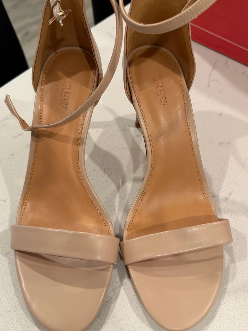 J. Crew Blush Leather Ankle-Strap Heels